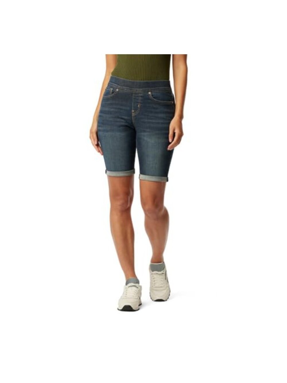 Pull On Bermuda Shorts Mid Rise Totally Shaping Flat Front Women